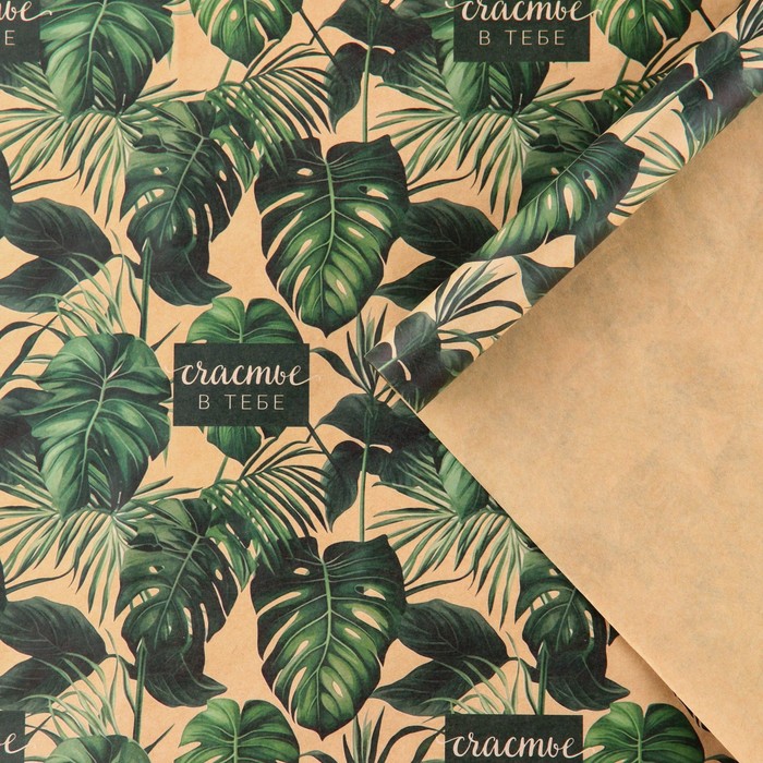 

Бумага упаковочная крафтовая «Счастье в тебе», 50 х 70 см (10 шт.), Зеленый;коричневый