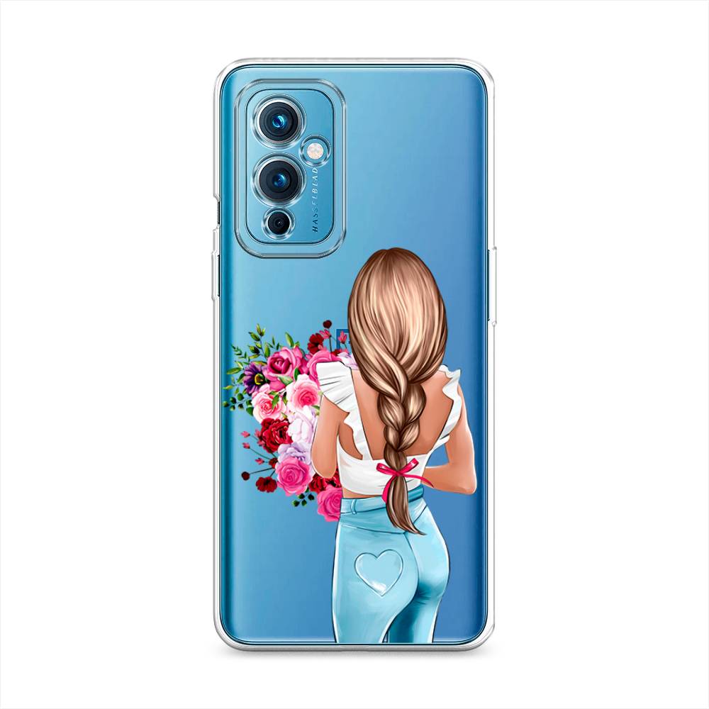 

Чехол на OnePlus 9 LE2110 "Девушка с цветами", Коричневый;розовый;голубой, 152750-6