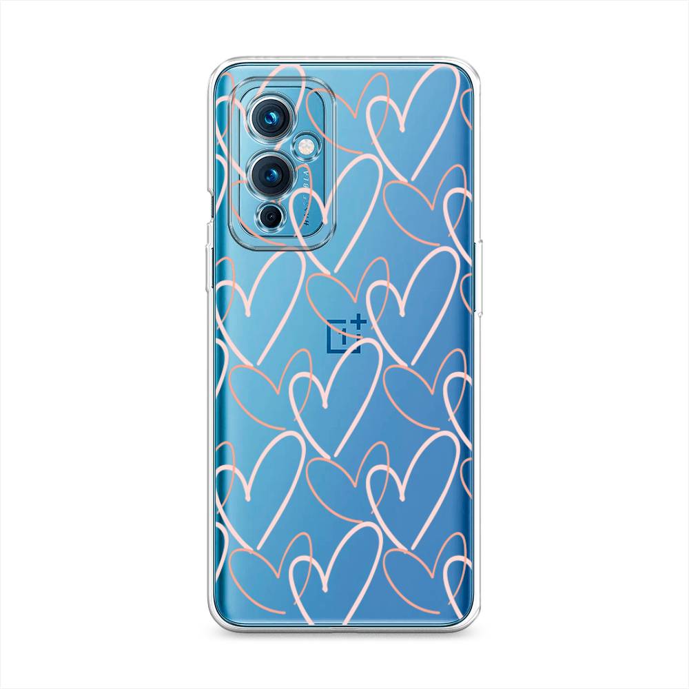 

Чехол на OnePlus 9 LE2110 "Узор из сердечек", Розовый;бежевый, 152750-6