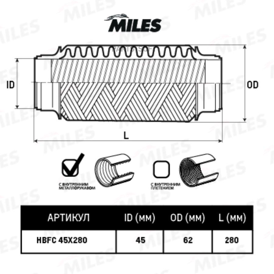 MILES HBFC45X280 Труба гофрированная универсальная 45X280 усиленная