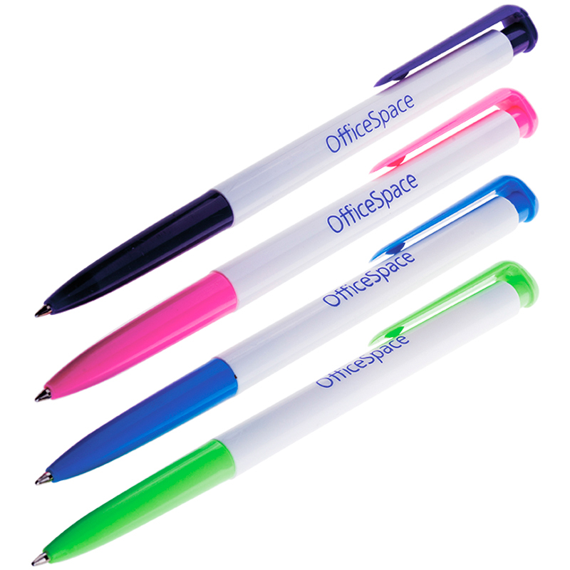 Ручка шариковая автоматическая OfficeSpace синяя, 0,7мм, цветной корпус, 10 шт