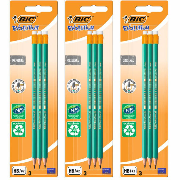 Карандаш чернографитный BIC ЧГ Эволюшн Ласт 3 шт, 3 упаковки