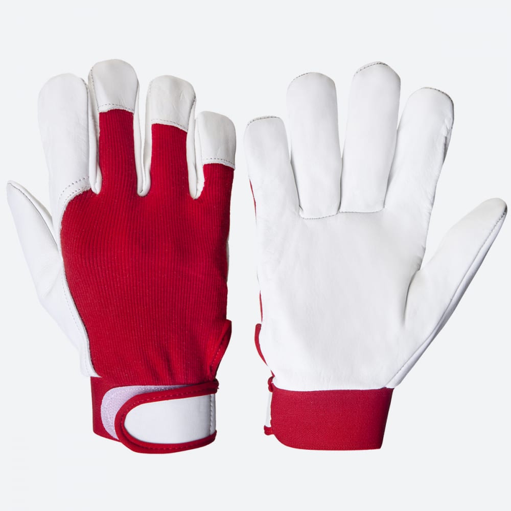 фото Кожаные перчатки jeta safety хлопок/телячья кожа, манжета велкро, белый/красный jle301-9/l
