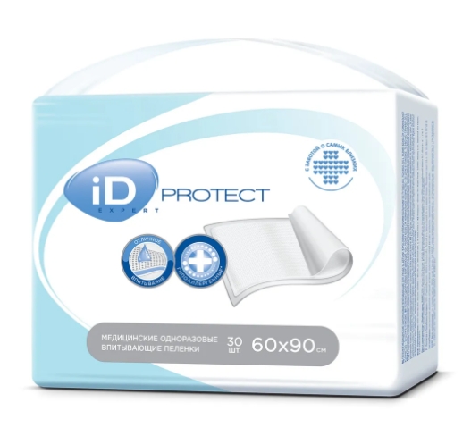 фото Пеленки id protect expert одноразовые 60x90, 30 шт. ms3010