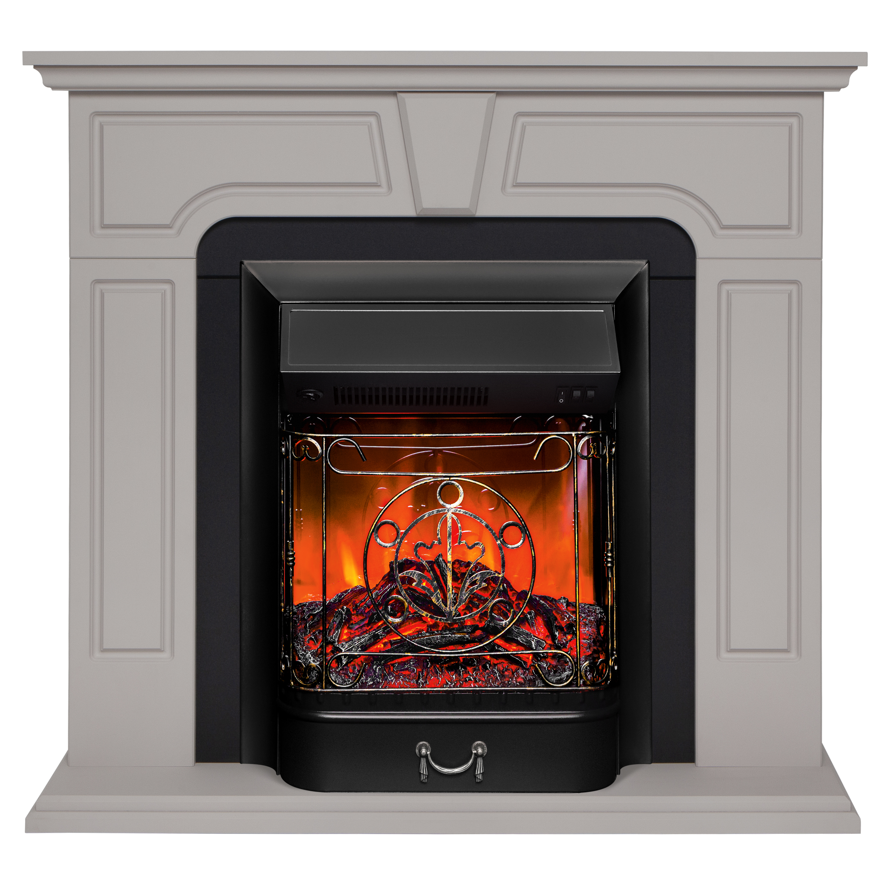 

Электрокамин RealFlame Theodor бежевый с очагом Majestic Lux, имитация пламени, звук