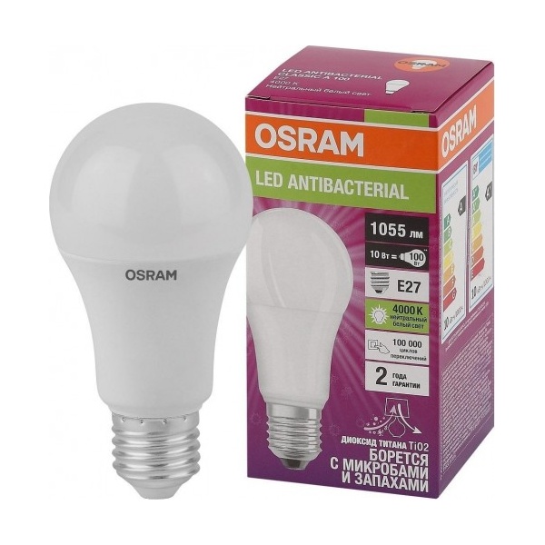 фото Светодиодная антибактериальная лампа osram lc cla75 10w/865 230v fr e27 10x1 4058075561090