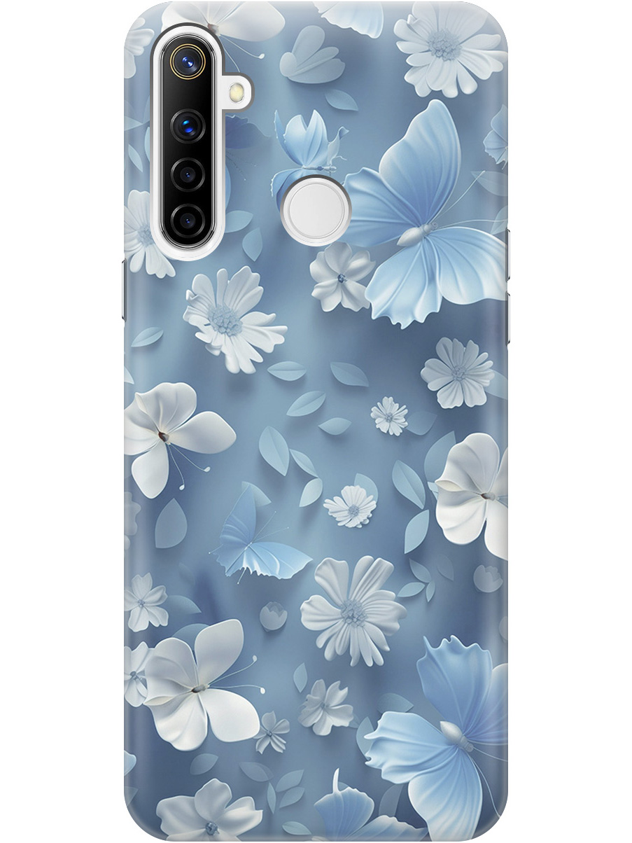 

Силиконовый чехол на Realme 5/6i/C3 с принтом "Голубые бабочки", Прозрачный;белый;голубой, 726149610