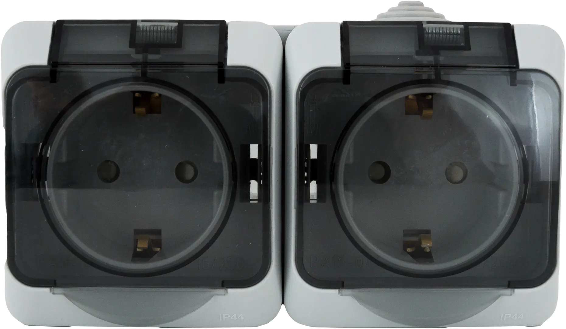 фото Розетка двойная накладная влагозащищённая schneider electric этюд с заземлением с крышкой systeme electric