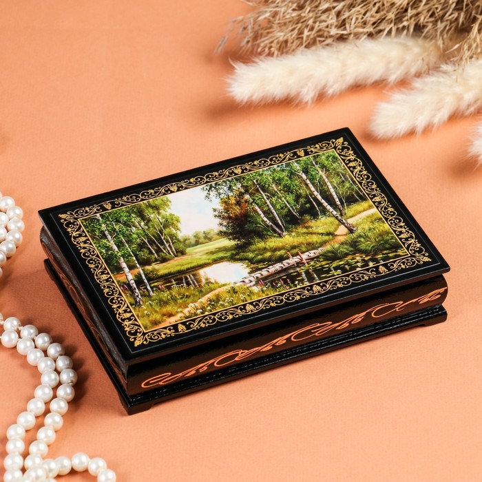 Шкатулка «Мостик через ручей», 11x16 см, лаковая миниатюра Sima-Land