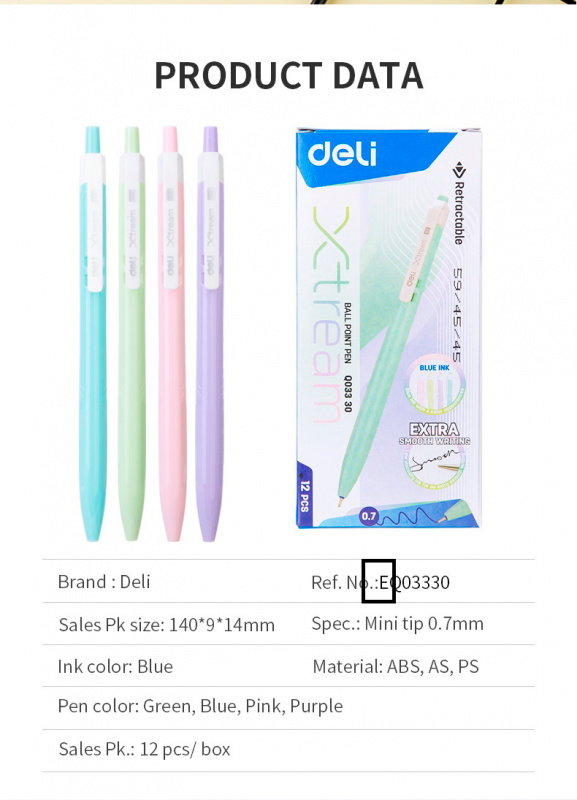 

Ручка шариковая автоматическая Deli X-tream EQ03330 d 0,7 мм синие чернила линия 0,4 мм