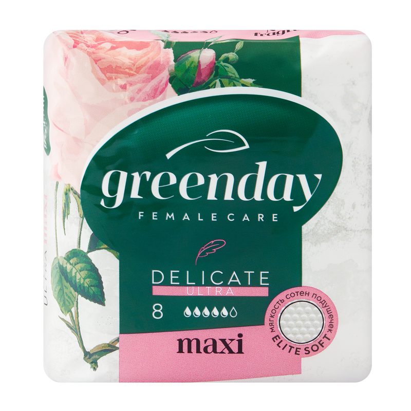 

Прокладки Green day Delicate, Ultra Maxi, 5 капель, 8 шт, Белый