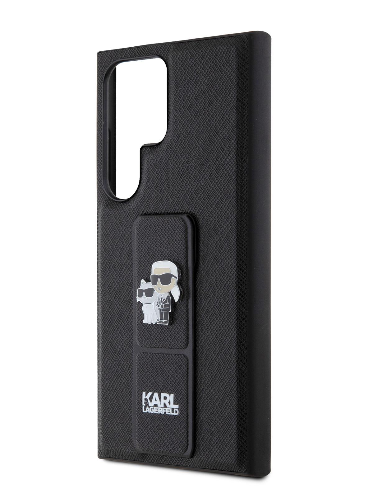 Чехол Karl Lagerfeld для Galaxy S24 Ultra из экокожи с функцией подставки metal Hard Black