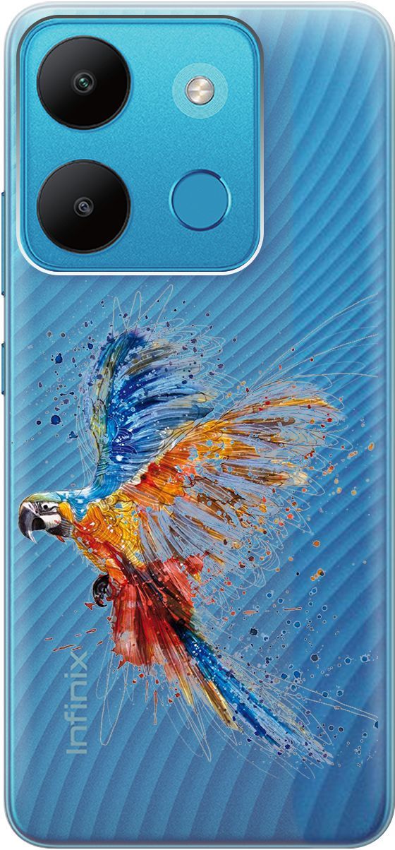 

Чехол на Infinix Smart 7/Tecno Spark Go 2023/Pop 7 Pro "Colorful Parrot" прозрачный, Прозрачный;голубой, 158851