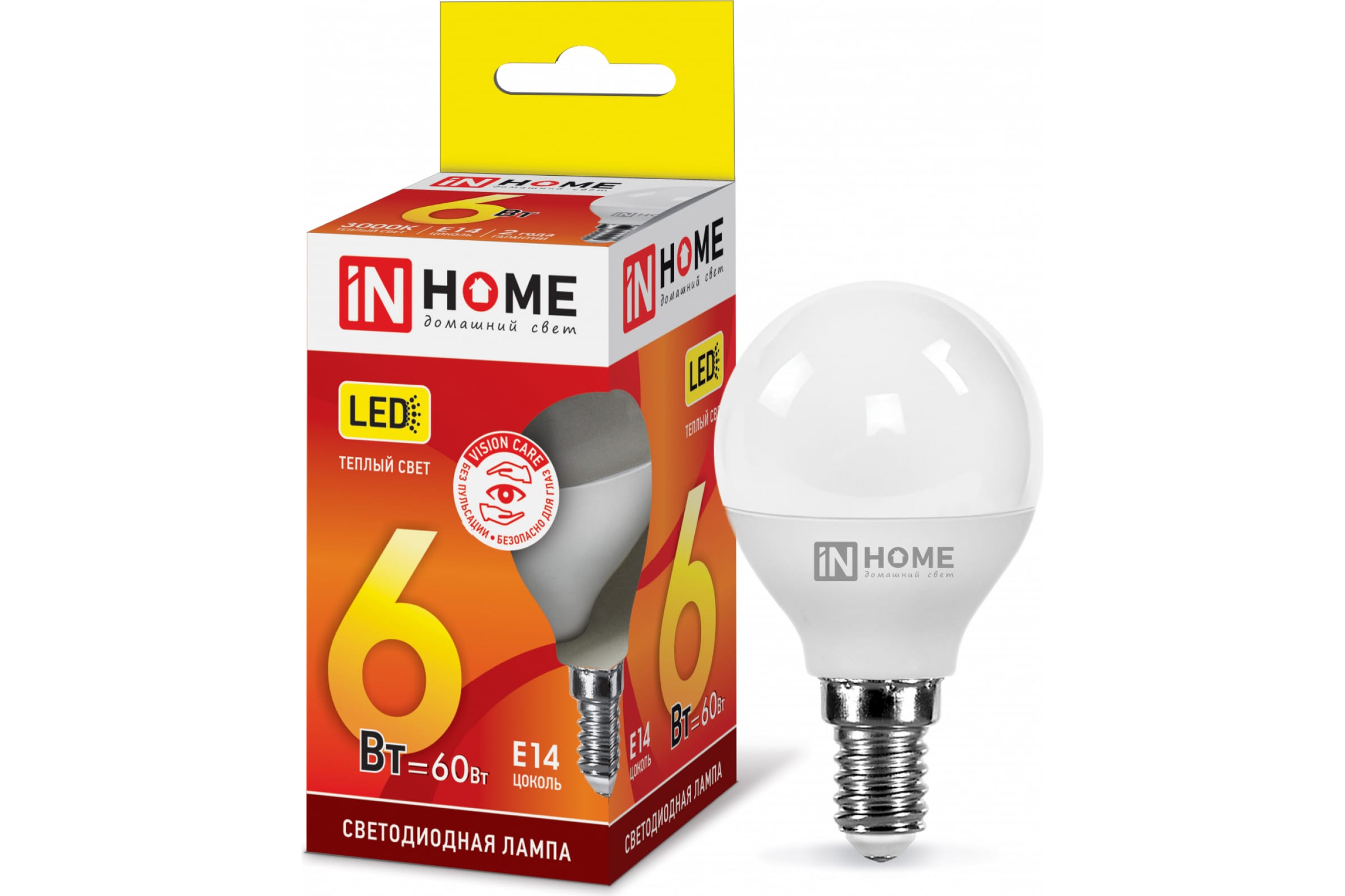 

IN HOME Лампа сд LED-ШАР-VC 6Вт 230В Е14 3000К 480Лм 4690612020501