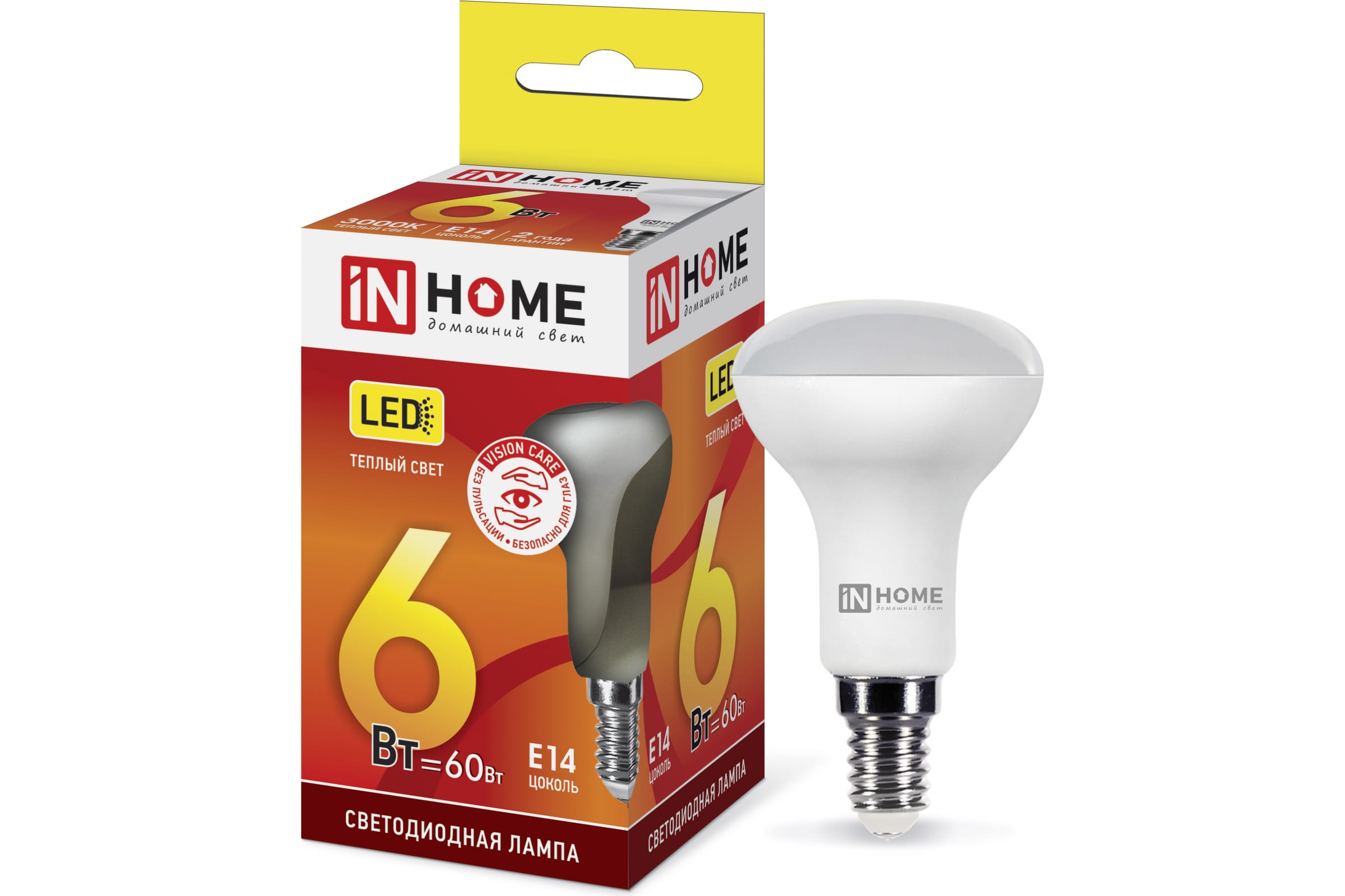

IN HOME Лампа сд LED-R50-VC 6Вт 230В Е14 3000К 480Лм 4690612024240