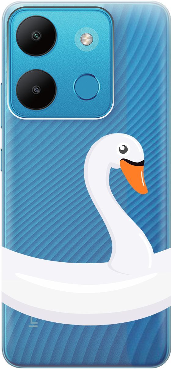 

Чехол на Infinix Smart 7/Tecno Spark Go 2023/Pop 7 Pro "Swan Swim Ring" прозрачный, Прозрачный;белый, 158850