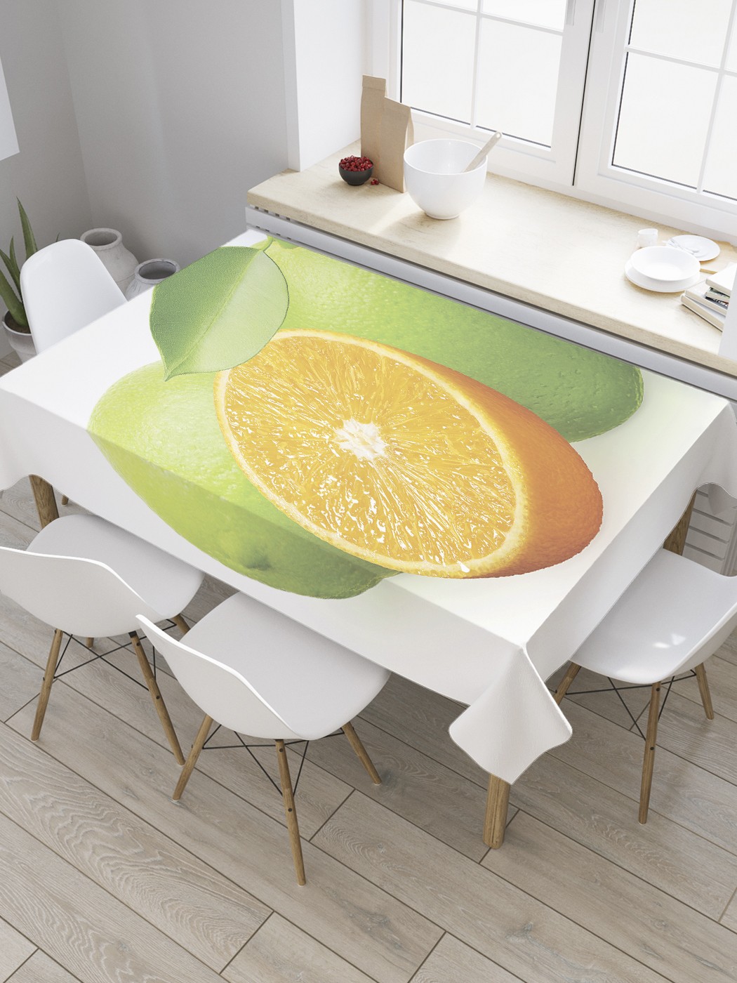 

Скатерть прямоугольная JoyArty "Лайм" из сатена, 180x145 см, Зеленый, Лайм