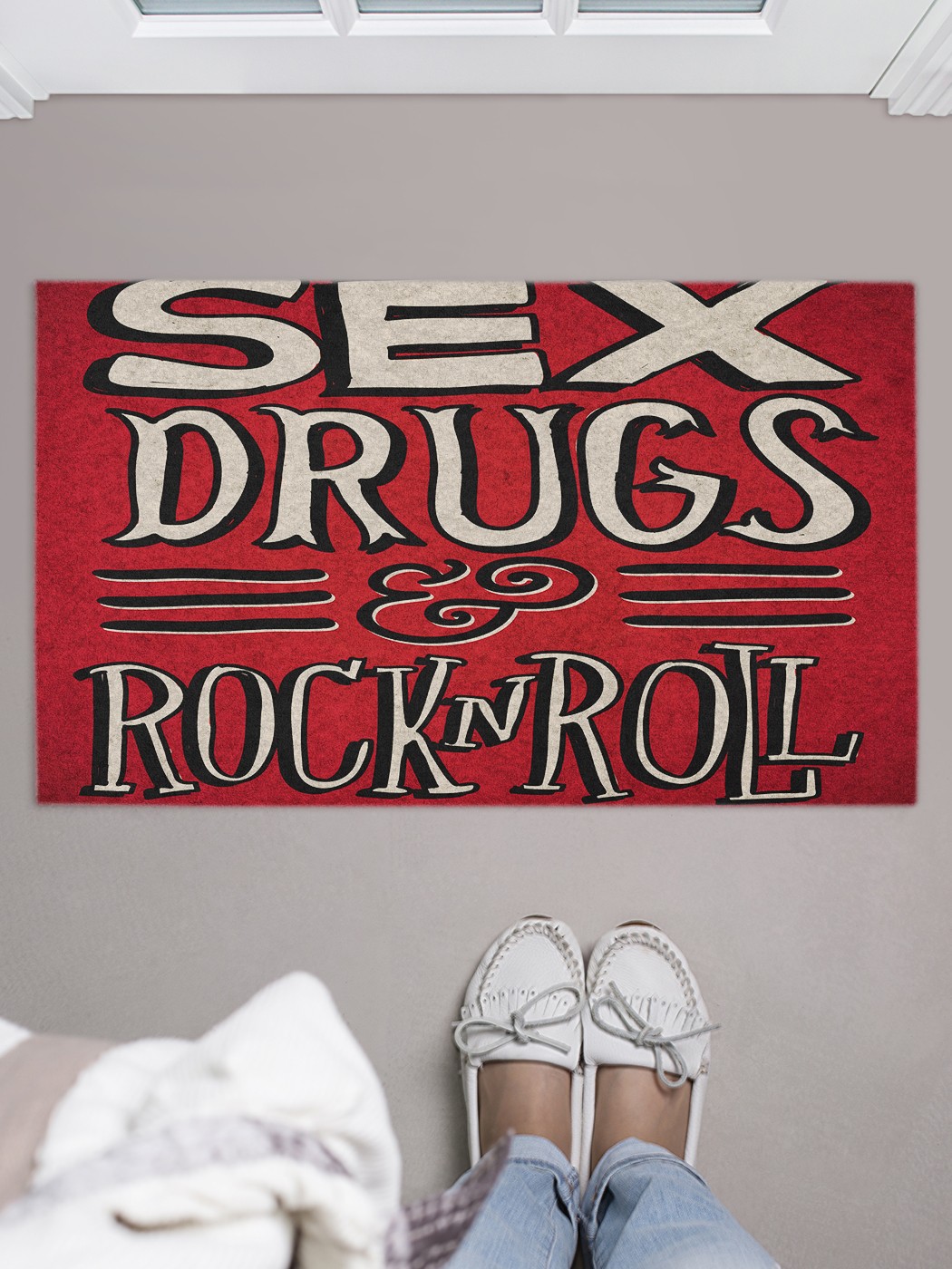 фото Придверный коврик joyarty "sex, drugs, rock&roll" для обуви 75x45 см