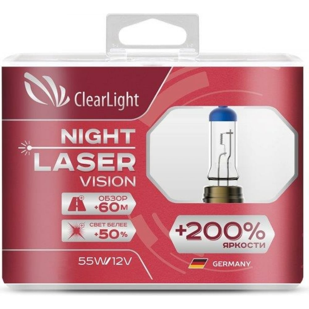 Комплект ламп Clearlight H7, 12 В, 55 Вт, Night Laser Vision +200% Light, 2 шт. MLH7NLV200