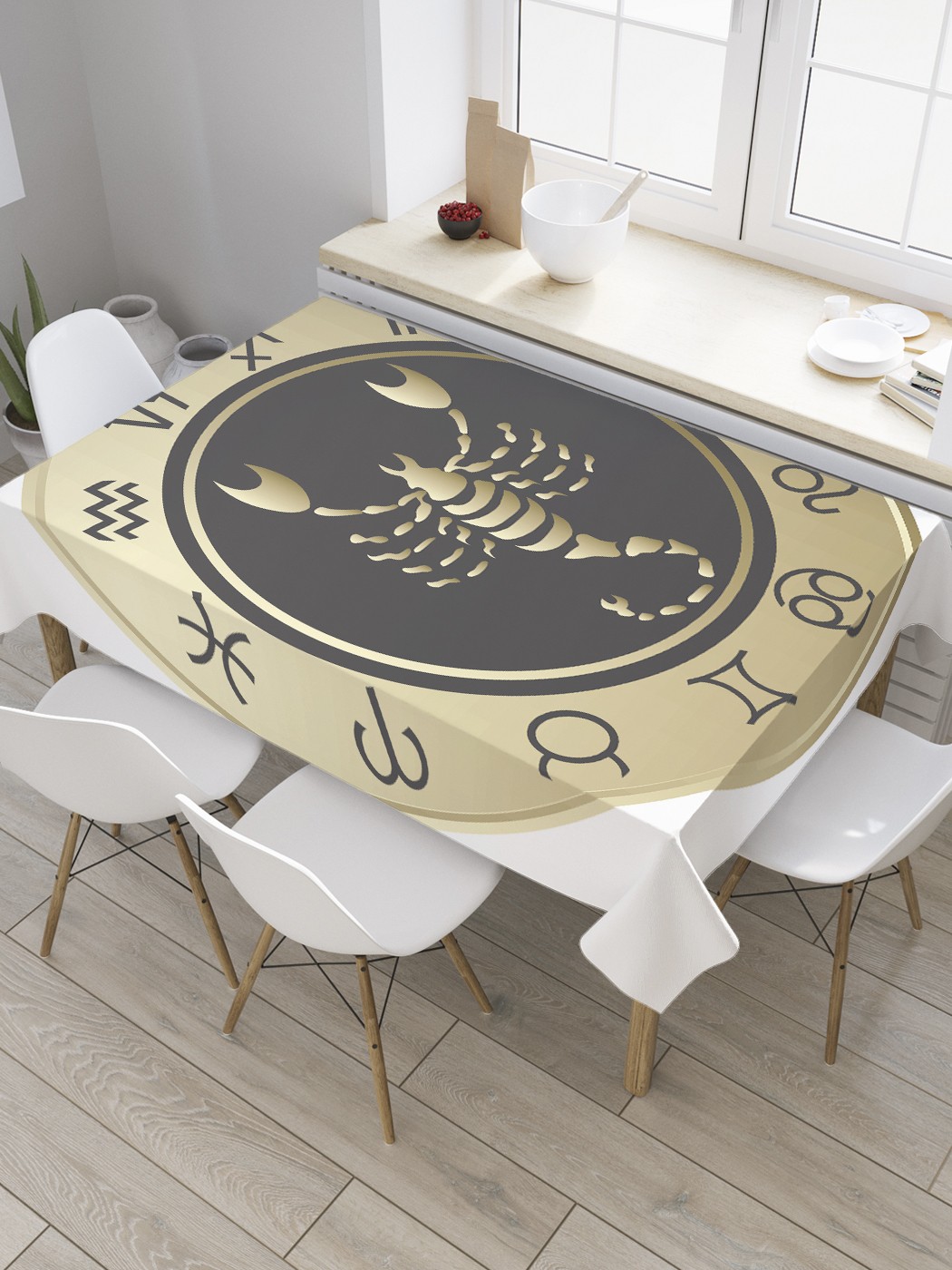 

Скатерть прямоугольная JoyArty "Монета знак Скорпиона" из сатена, 180x145 см, Бежевый, Монета знак Скорпиона