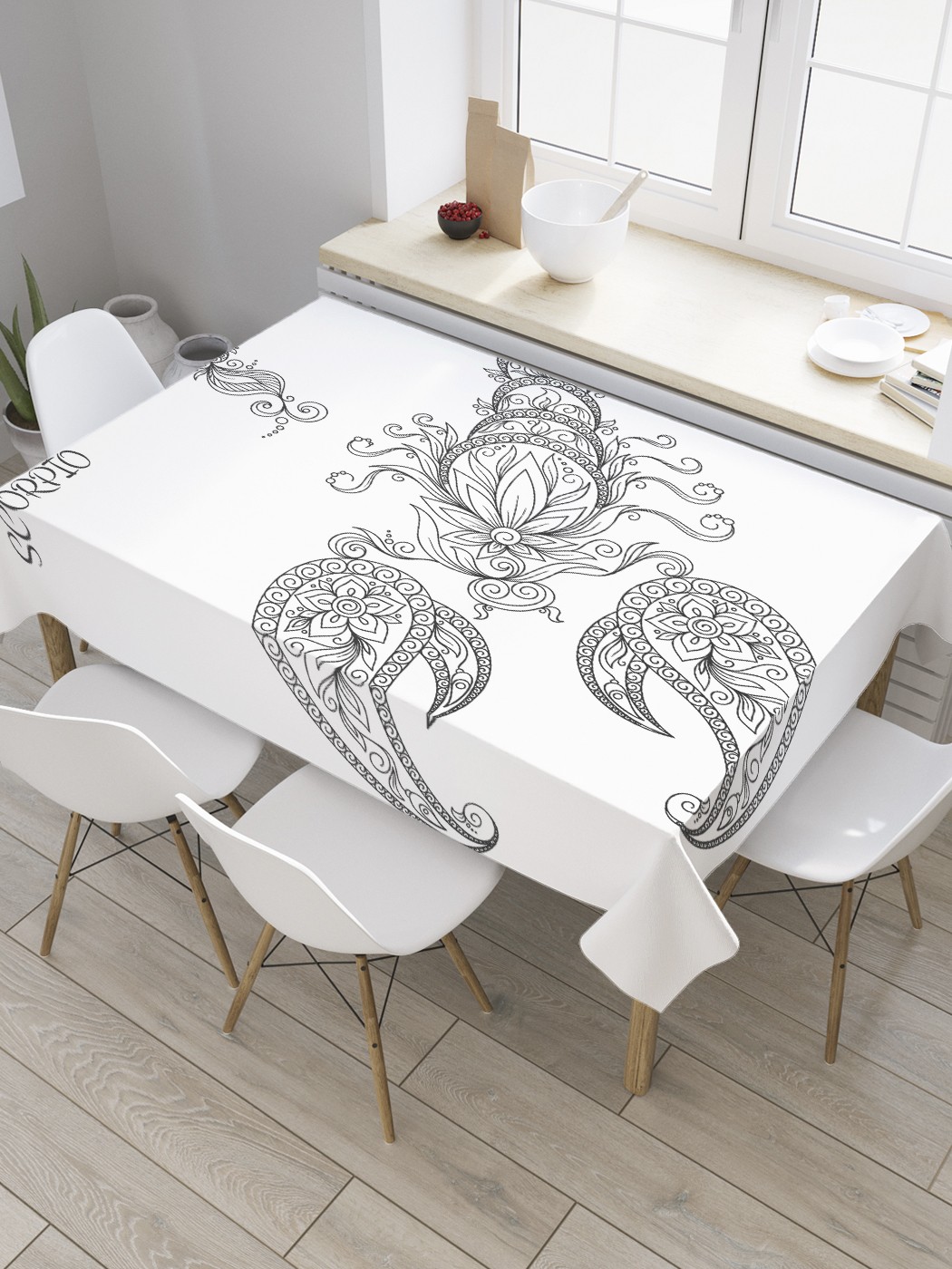 

Скатерть прямоугольная JoyArty "Скорпион зентангл" из сатена, 180x145 см, Белый, Скорпион зентангл