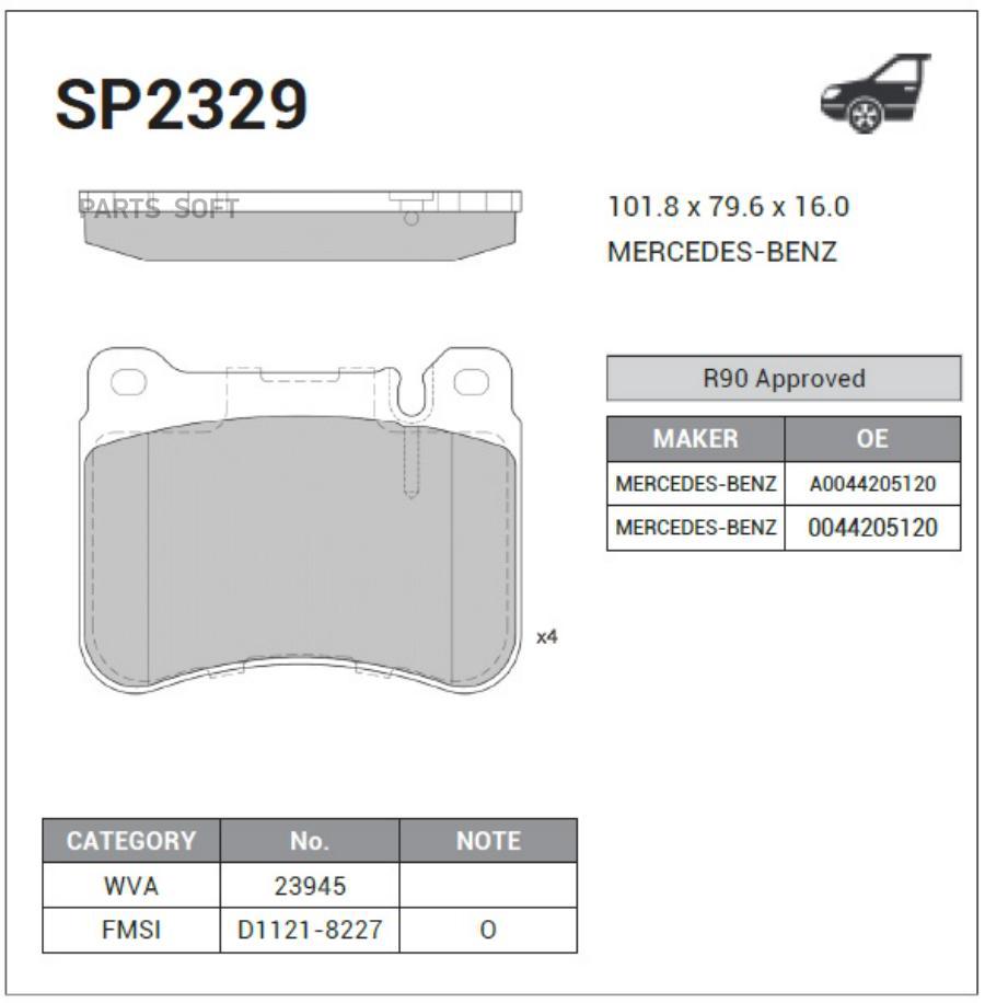 

Тормозные колодки Sangsin brake дисковые SP2329, SP2329