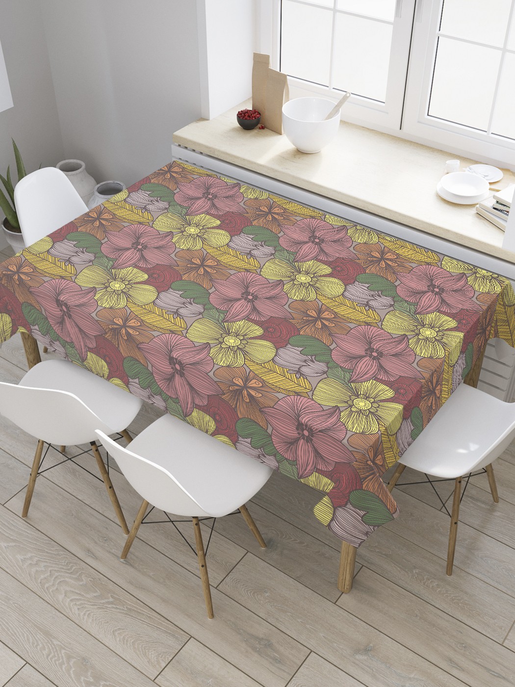 

Скатерть прямоугольная JoyArty "Цветочный зентангл" из сатена, 180x145 см, Розовый, Цветочный зентангл