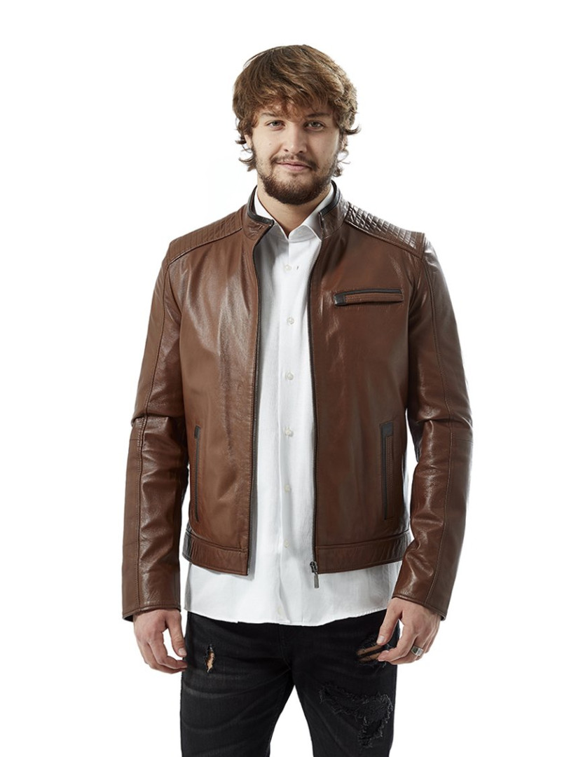 

Кожаная куртка мужская Hodore H35-nek008 коричневая 3XL (доставка из-за рубежа), Коричневый, H35-nek008