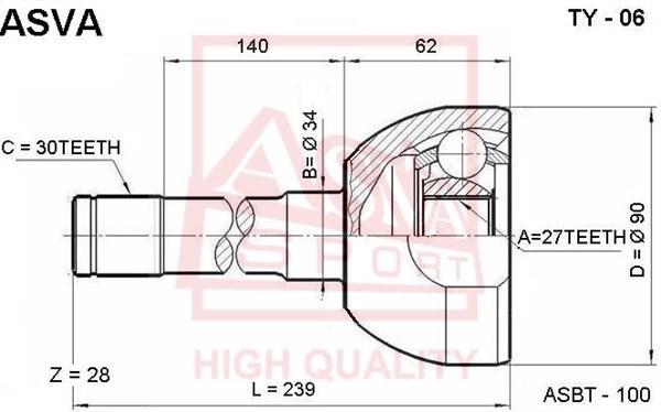 

ASVA TY-06 ШРУС наружный 27x34x30 () 1шт