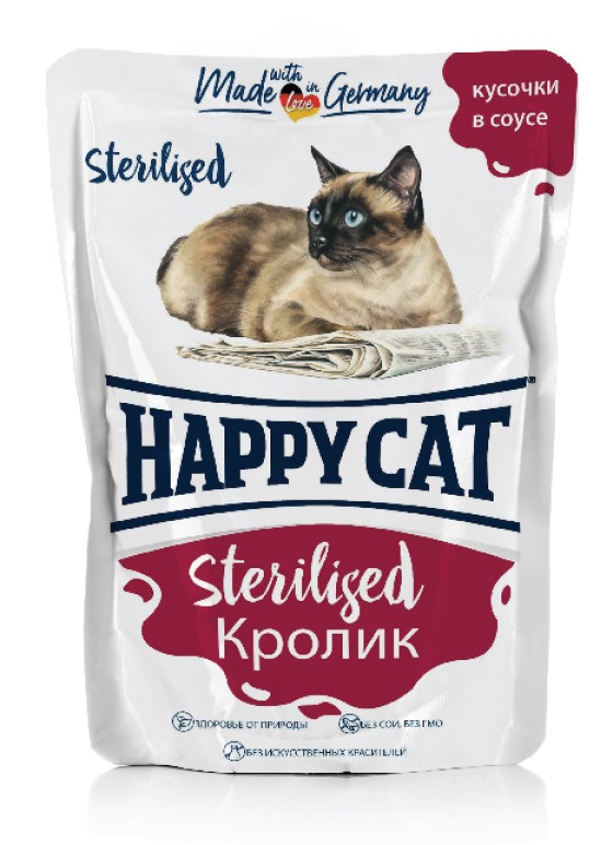 фото Влажный корм для кошек happy cat sterilized для стерилизованных, кролик, 22шт по 100г