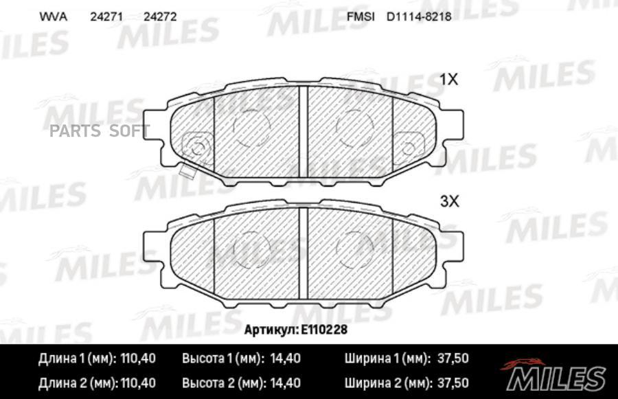

MILES E110228 Колодки тормозные SUBARU LEGACY 03 /OUTBACK 03 2.0/2.5 задние SemiMetallic