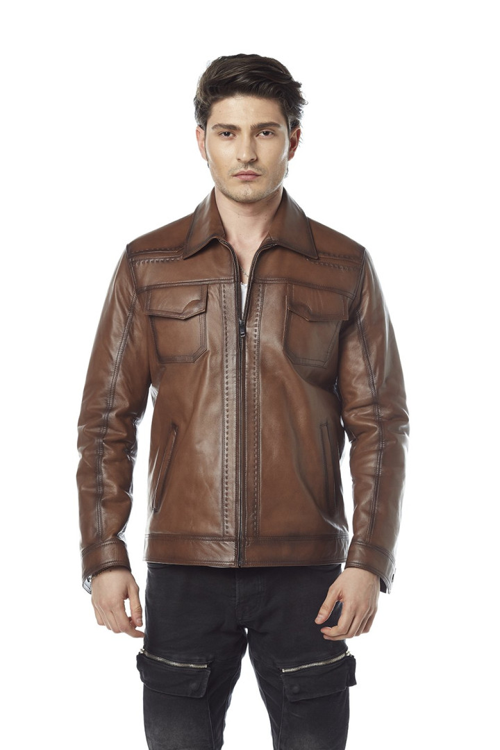 

Кожаная куртка мужская Hodore H35-7007T коричневая XL (товары доставляются из-за рубежа), Коричневый, H35-7007T