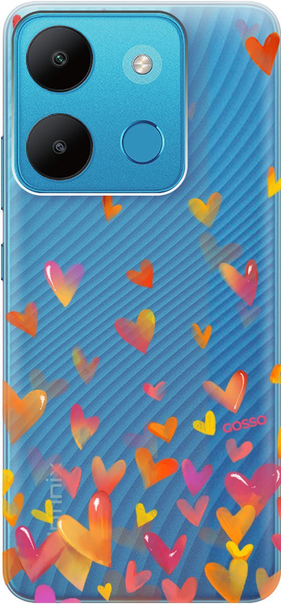 

Чехол на Infinix Smart 7/Tecno Spark Go 2023/Pop 7 Pro "Flying Hearts" прозрачный, Прозрачный;желтый, 158849