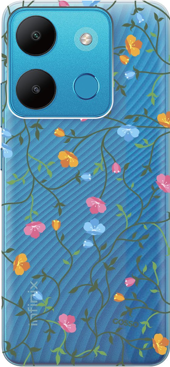 

Чехол на Infinix Smart 7/Tecno Spark Go 2023/Pop 7 Pro "Сurly Flowers" прозрачный, Прозрачный;голубой, 158849
