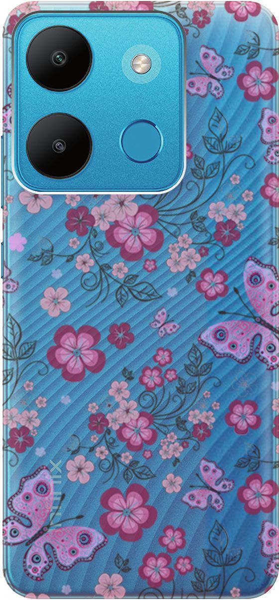 

Чехол на Infinix Smart 7/Tecno Spark Go 2023/Pop 7 Pro "Butterflies and Flowers", Прозрачный;розовый, 158849