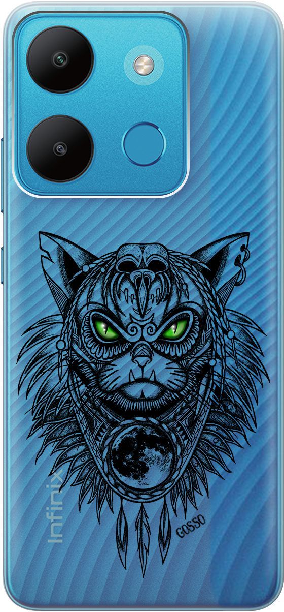 

Чехол на Infinix Smart 7/Tecno Spark Go 2023/Pop 7/Pop 7 Pro "Shaman Cat" прозрачный, Прозрачный;черный, 158849