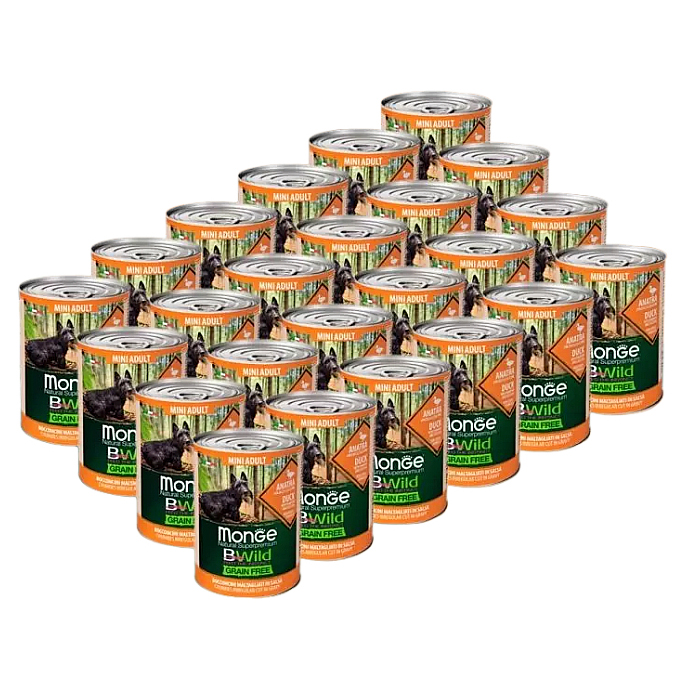 

Консервы для собак Monge BWild Grain Free Mini Adult, утка, тыква и кабачки, 24шт по 400г, BWild Grain Free Mini Adult