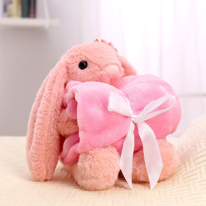 Мягкая игрушка с пледом Зайка, розовый