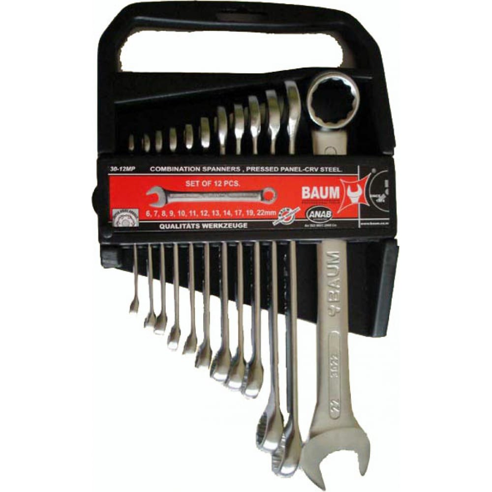 Набор ключей комбинированных BAUM пластиковый держатель, 12 предметов, 6мм - 22мм 30-12MP