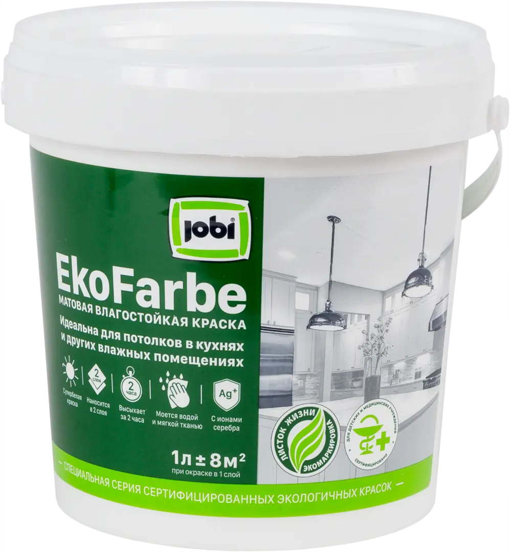 Краска для кухни и ванной Jobi «Ekofarbe» цвет белый 1 л