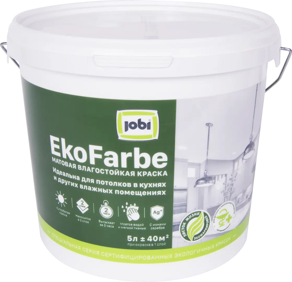 Краска для кухни и ванной Jobi «Ekofarbe» цвет белый 5 л