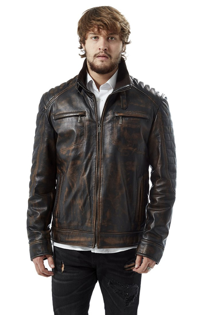 Кожаная куртка мужская Hodore H35-5082V черная 3XL (товары доставляются из-за рубежа)