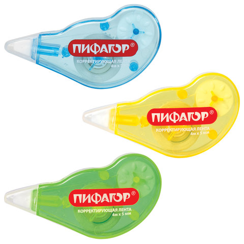 

Корректирующая лента ПИФАГОР 5 мм х 4 м, ассорти, механизм перемотки, блистер, 8 шт