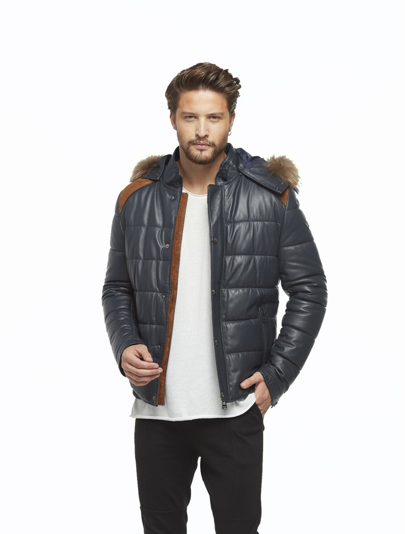 

Кожаная куртка мужская Hodore H35-1002 синяя L (товары доставляются из-за рубежа), H35-1002