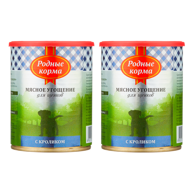 

Консервы для щенков Родные корма Мясное угощение, кролик, 2 шт по 340 г, Мясное угощение