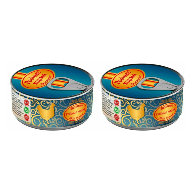 

Консервы для собак Родные корма Знатные, курица, 2 шт по 100 г, знатные