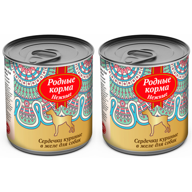 

Консервы для собак Родные корма Нежные, сердечки куриные в желе, 2 шт по 240 г, Нежные