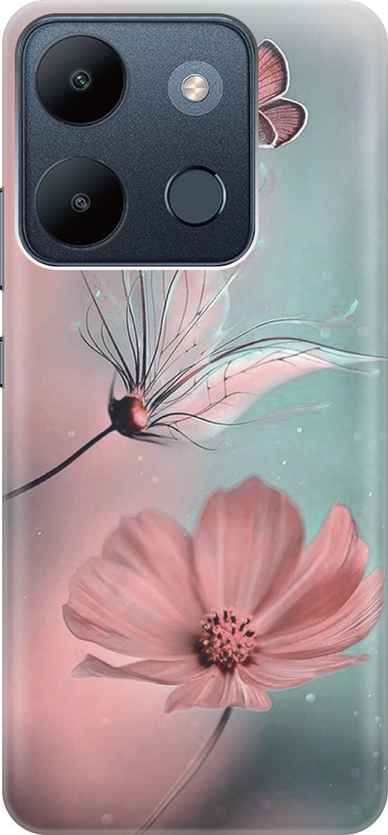 

Чехол на Infinix Smart 7/Tecno Spark Go 2023/Pop 7/Pop 7 Pro "Бабочка и цветы", Голубой;розовый, 158843