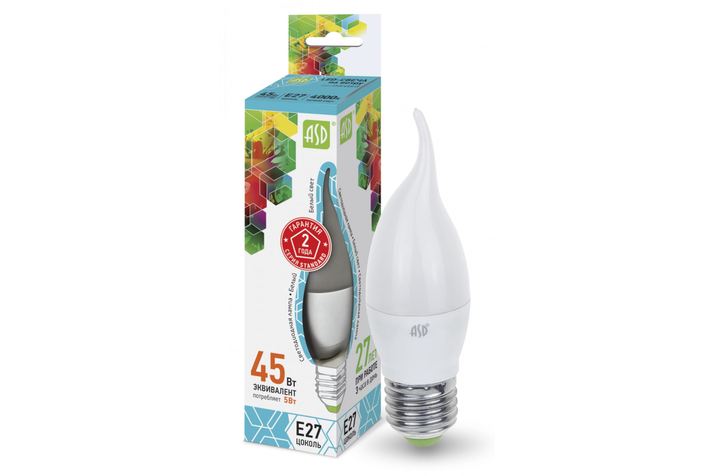 

ASD Лампа сд LED-СВЕЧА НА ВЕТРУ-std 5Вт 230В Е27 4000К 450Лм 4690612004549
