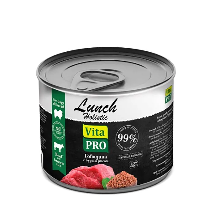 Консервы для собак VitaPRO Lunch говядина с бурым рисом, 240 г